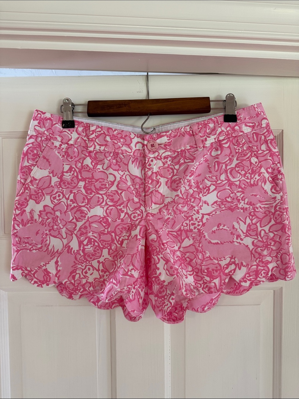 Lilly Pulitzer Pink Floral and Fox Scalloped Hem High-Waist Shorts